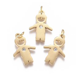 Настоящее золото 18K 316 хирургические подвески из нержавеющей стали, с микропаве и фианитом, долговечный, мальчик, прозрачные, реальный 18 k позолоченный, 19x13.5x2 мм, отверстие: 3.5 мм