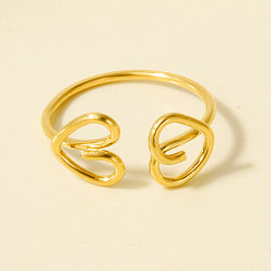 Золотой Регулируемые 304 открытые кольца манжеты в форме сердца из нержавеющей стали, золотые, 9 мм, внутренний диаметр: 17 мм