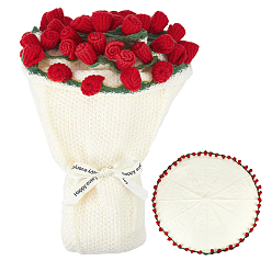 Красный Вязаный крючком плед с букетом роз из шерстяной пряжи, красные, 1180 мм