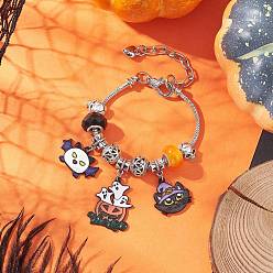 (52) Непрозрачная лаванда Браслеты с подвесками из эмалевого сплава на Хэллоуин, латунные браслеты в европейском стиле для женщин, cmолой Европейский бисером, разноцветные, 6-7/8 дюйм (17.4 см)