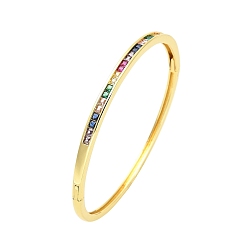 Golden Brass Pave Colorful Glass Hinged Bangles for Women, Golden, 0.25~0.35cm, Inner Diameter: 2-1/4x2 inch(5.75x5.15cm)