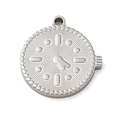 Stainless Steel Color Non-Tarnish 304 Stainless Steel Pendants, Clock Charm, Stainless Steel Color, 15.5x15x1.5mm, Hole: 1.5mm