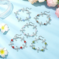 Смешанные камни Сплав натуральных смешанных драгоценных камней звенья браслеты для женщин, цветок, платина, 7-3/4 дюйм (19.6 см) в длину + 40 удлинитель мм