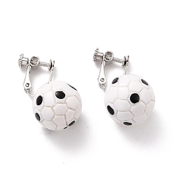 White Round Football Dangle Clip-on Earrings for Women, Sport Ball Drop Earrings for Non Piercing, Platinum, White, 35mm, Pin: 1.5mm