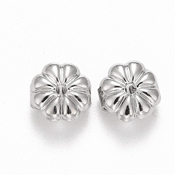 Platinum Rack Plating Brass Friction Ear Nut, Cadmium Free & Lead Free, Flower, Platinum, 6x6x3.5mm, Hole: 1mm