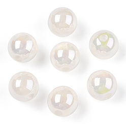 Beige Cuentas de resina translúcida, perlas de brillo, rondo, crema, 8x7.5 mm, agujero: 1.8 mm