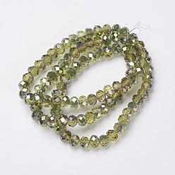 Yellow Green Electroplate Transparent Glass Beads Strands, Half Green Plated, Faceted, Rondelle, Yellow Green, 3x2mm, Hole: 0.8mm, about 150~155pcs/strand, 15~16 inch(38~40cm)