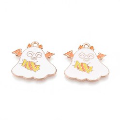 Ghost Подвески из сплава с эмалью на тему Хэллоуина, золотые, призрак, 22x23x1 мм, отверстие : 1.8 мм