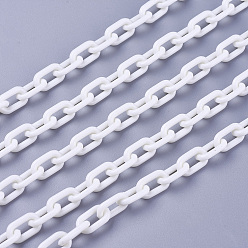 White ABS Plastic Cable Chains, Oval, White, 13.5~14x8x2mm, 14.9 inch~15.35 inch(38~39cm)/strand