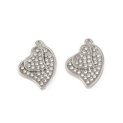 Платина Подвески из сплава и страза, сердце, платина, 23.5x17x2.5 мм, отверстие : 1.5 мм