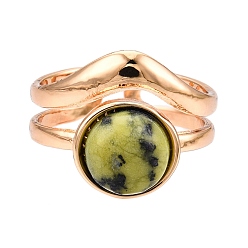 Желтая Бирюза(яшма) Круглые кольца из натуральной желтой бирюзы (яшмы), Открытое кольцо-манжета из сплава золотистого тона для женщин, 15 мм, регулируемый