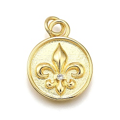 Настоящее золото 18K Стойка металлическая латунная микропрофилированная кубическая циркония подвески, Флер-де-Лис с плоским круглым, с целью перехода в кольце, без кадмия и без свинца, долговечный, реальный 18 k позолоченный, 19x15x2.5 мм, отверстие : 3.5 мм