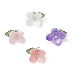 Платина 4 шт 4 цвета подвески из смолы, цветок, с акриловыми и латунными штифтами с шаровидной головкой, платина, 8~10x13.5x13.5 мм, отверстие : 2 мм