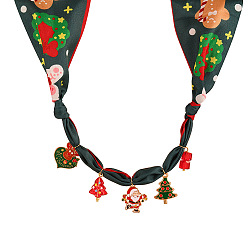 Разноцветный Подвеска-нагрудник в виде рождественской елки из эмалированного сплава со стеклом и кулоном в виде Санта-Клауса., Женские шарфы-колье из ткани с принтом, золотые, красочный, 31.50 дюйм (80 см), Кулон : 25x20 мм