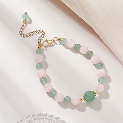 (52) Непрозрачная лаванда Регулируемые браслеты из бусин натурального розового кварца и зеленого авантюрина, разноцветные, 7.48 дюйм (19 см)