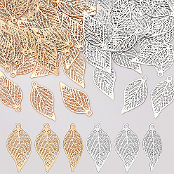 Platinum & Light Gold 120шт 2 цвета стойка покрытие латунные филигранные подвески, долговечный, лист прелести, платина и светлое золото, 19x10x0.4 мм, отверстие : 1 мм, 60 шт / цвет