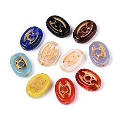 (52) Непрозрачная лаванда Стеклянные бусины смешанных стилей, овальные, золотой металл обвитыми, разноцветные, 13.5~14x9.5~10x3.5~4 мм, отверстие : 1~1.2 мм