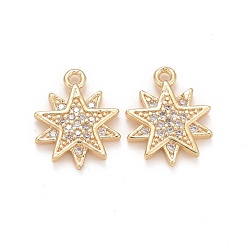 Light Gold Latón micro pavimenta claro cubic zirconia encantos, sin plomo y el cadmio, estrella, la luz de oro, 14x11x2 mm, agujero: 1.2 mm