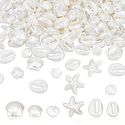 Морская Ракушка 210 шт. 6 стили бусины из искусственного жемчуга из АБС-пластика, раковина и морская звезда, цвет морской раковины, 10~18.5x11~19x4~9 мм, отверстие : 1.2~2 мм, 35 шт / стиль