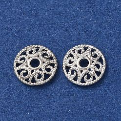 Серебро Шапочки и конусы для бусин, латунные, стойки покрытие, долговечный, полые плоские круглые, серебряные, 6.5x1.5 мм, отверстие : 1.2 мм