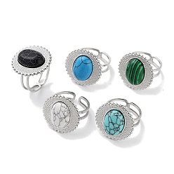 Mixed Stone Ion Plating(IP) 304 Stainless Steel Ring, Adjustable Synthetic Mixed Stone Rings, Sun, 20.5mm, Inner Diameter: Adjustable