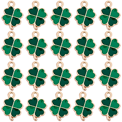 Зеленый 60 шт. Подвески из сплава эмали, золотые, клевер, зелёные, 18x12x1.3 мм, отверстие : 1.8 мм