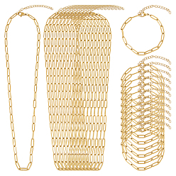 Золотой 316l хирургическая нержавеющая сталь плоские скрепки цепи браслеты и ожерелья наборы, золотые, браслеты: 6.69 дюйм(170мм); ожерелья: 18.31 дюйм(465мм)