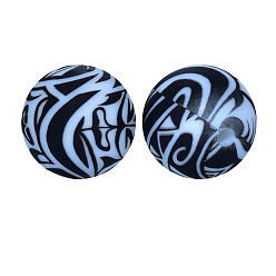 Черный Круглые бусины из пищевого силикона с принтом лица, чёрные, 15 мм