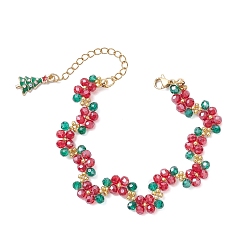 Разноцветный Рождественские браслеты из стеклянных бусин для женщин, цветок с фурнитурой из сплава и латуни, красочный, 6-5/8 дюйм (16.8 см)
