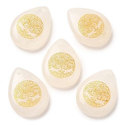 Хрусталь Подвески-капли из натурального кварцевого кристалла, подвески-слезинки из горного хрусталя с выгравированным золотым деревом жизни, 33~33.5x24.5~25x7~7.5 мм, отверстие : 2 мм