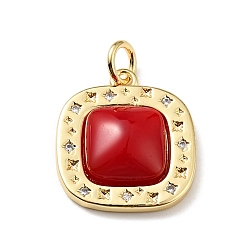 Настоящее золото 18K Стойка металлическая латунная микропрофилированная кубическая циркония подвески, со стеклом и прыжковым кольцом, квадратный, без кадмия, без никеля и без свинца, реальный 18 k позолоченный, 17.5x15x4.5 мм, Перейти кольцо: 5x1 мм, отверстие : 3 мм