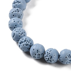 Light Sky Blue Synthetic Lava Rock Dyed Beads Strands, Round, Light Sky Blue, 7.5~8mm, Hole: 1mm, about 50pcs/strand, 14.88''(37.8cm)