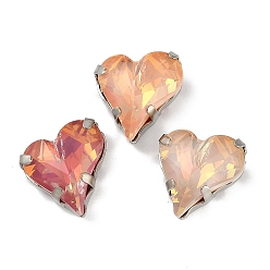 Платина Латунные стеклянные стразы пришивные стразы, сердце, разноцветные, платина, 13x12x7 мм, отверстие : 1.2 мм