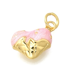 Сердце Латунные подвески, с эмалью, без свинца и без кадмия, реальный 18 k позолоченный, стойки покрытие, с целью перехода в кольце, сердце, 9x13x6 мм, отверстие : 3 мм