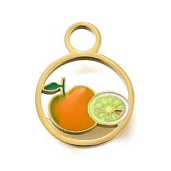 Яблоко 304 из нержавеющей стали шармы эмали, ионное покрытие (ip), реальный 14 k позолоченный, яблоко, 13x10x1 мм, отверстие : 2.5 мм