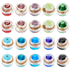 Mixed Color 20Pcs 10 Color Handmade Silver Foil Lampwork Beads, with Gold Sand, Round, Mixed Color, 12x11mm, Hole: 1.8mm, 10 color, 2pcs/color, 20pcs