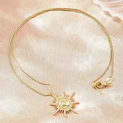 Real 18K Gold Plated Brass Micro Pave Clear Cubic Zirconia Sun Pendant Adjustable Slider Necklaces, Cadmium Free & Lead Free, Rack Plating, Long-Lasting Plated, Real 18K Gold Plated, 19.25 inch(48.9cm)