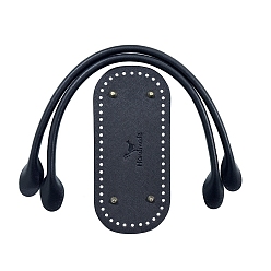 Черный Pu кожа вязание крючком овальные сумки дно и ручки сумки, чёрные, 520мм(с рукотворным словом)