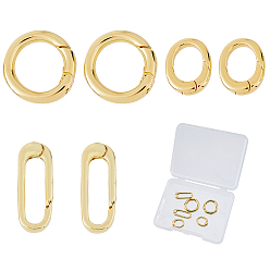 Настоящее золото 18K 6шт 3 стили латунные пружинные затворные кольца, овальные и кольцо, реальный 18 k позолоченный, 12~18x7~14.5x3 мм, 2 шт / стиль