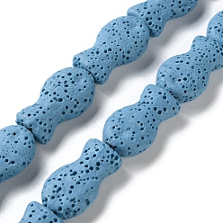 Светло-Голубой Окрашенные рыбой натуральные бусины из лавы, Небесно-голубой, 21.5x12x6 мм, отверстие : 1.6 мм, около 19 шт / нитка, 16.14'' (41 см)