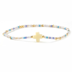 Мокасин Богемный крестик-подвеска, браслет из стеклянных и латунных бусин, эластичный, для женщин., мокасин, 6.50 дюйм (16.5 см)