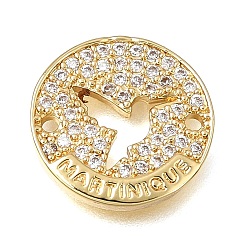 Oro Dijes de conector de zirconia cúbica transparente con micro pavé de latón, plano redondo con enlace de paloma de Martinica, chapado en rack, larga duración plateado, sin plomo y cadmio, dorado, 14x2 mm, agujero: 1.2 mm