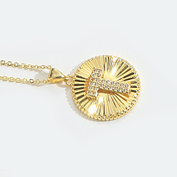 Letter T Латунные микро проложить кубического циркония ожерелья, плоские круглые с буквы, Письмо T, 17.72 дюйм (45 см)