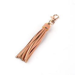 Tan PU Leather Tassel Pendants, with Alloy Findings, Tan, 152x15mm