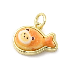 Fish Латунные подвески, с прыгающим кольцом и смолой, без кадмия и без свинца, стойки покрытие, долговечный, реальный 18 k позолоченный, рыба, 10x14x6 мм, отверстие : 3.4 мм