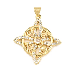 Золотой Латунные микро проложить кубического циркония подвески, подвески в виде цветов/узлов, золотые, 31x28x2.5 мм, отверстие : 5x3 мм