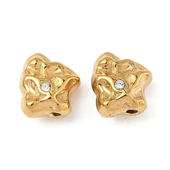 Самородки 304 бусины из нержавеющей стали со стразами, реальный 18 k позолоченный, самородки, 10x8.5x6 мм, отверстие : 1.2 мм