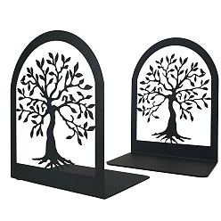 Дерево Нескользящие железные подставки для книг, регулируемая настольная сверхмощная металлическая книжная пробка для полок, черный, Шаблон дерева, 90x120x175 мм