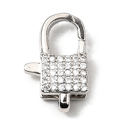 Платина Застежки-клешни из прозрачной латуни с кубическим цирконием, без кадмия, без никеля и без свинца, квадратный, платина, 18.5x11.5x5.5 мм, отверстие : 3x2 мм