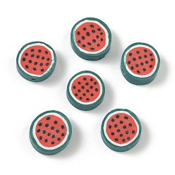 Арбуз Бусины из полимерной глины ручной работы с фруктово-овощной тематикой, для поделок ювелирных изделий, арбуз, 14.5x5.5 мм, отверстие : 1.8 мм